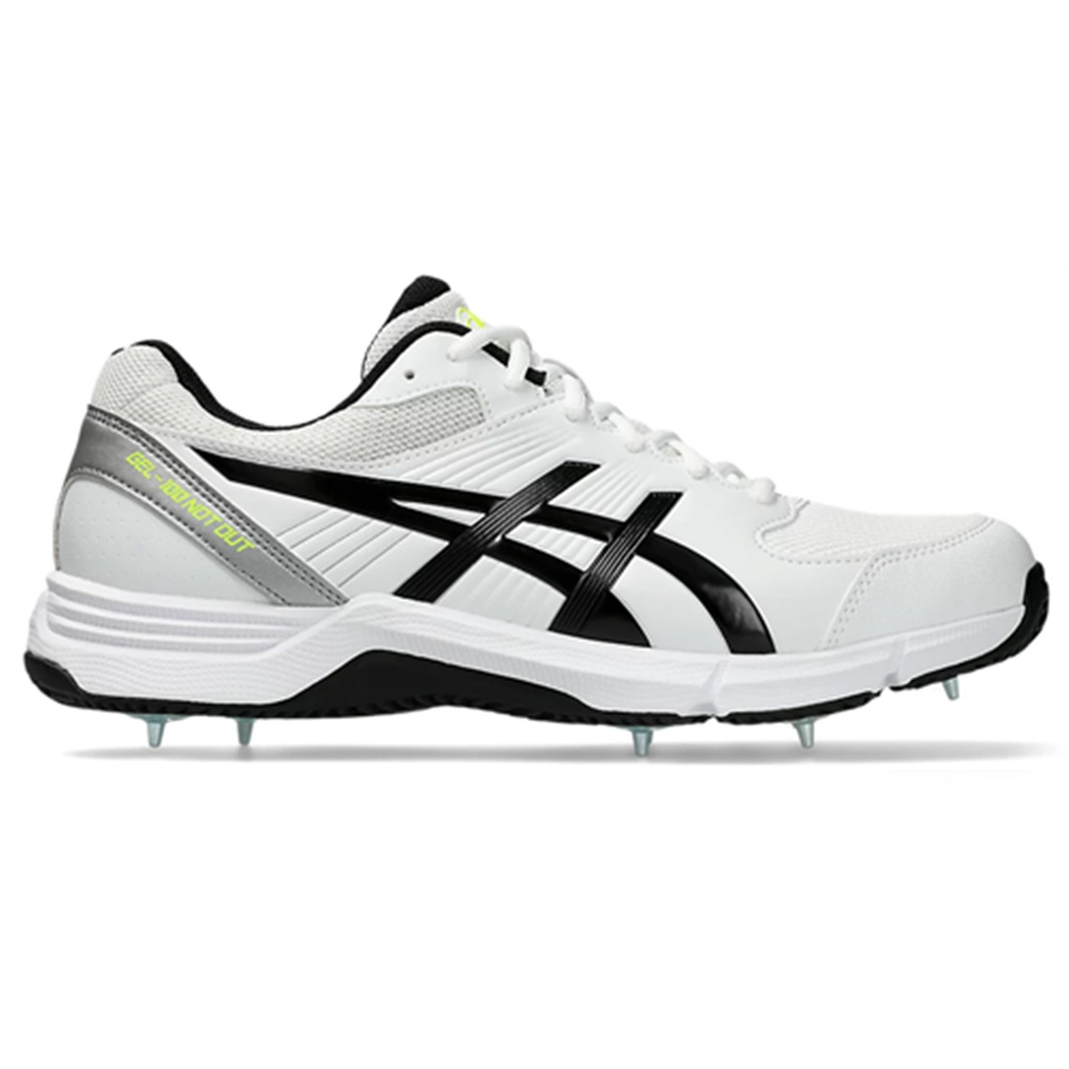 Gel 100 Not Out Spike Shoes White Safety Yellow Black Shoes Cricket Express Asics 2024 25